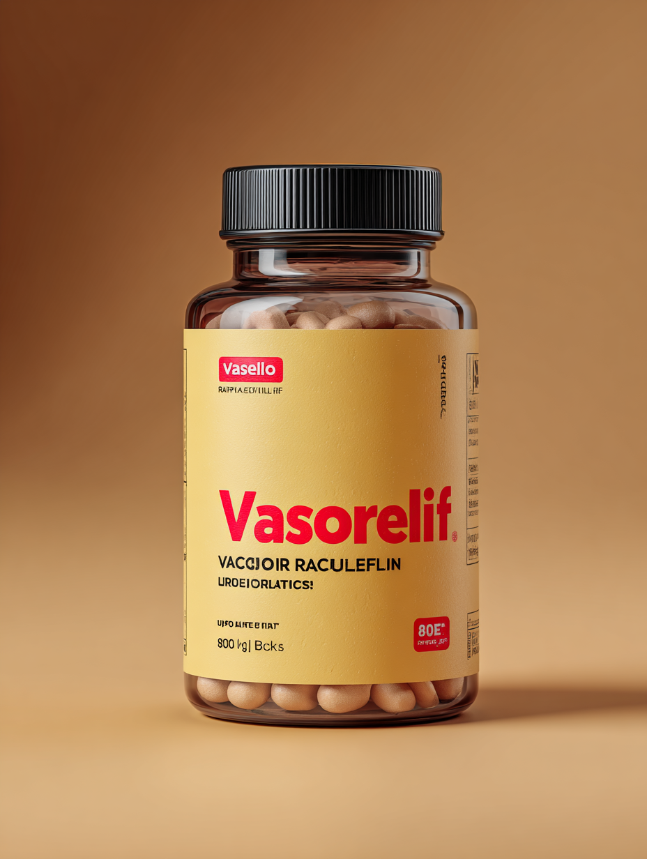 VasoRelief supliment natural pentru tensiunea arterială - cutie elegantă cu 60 de capsule, ambalaj premium pentru sprijinirea sănătății cardiovasculare pe fundal neutru